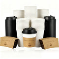 Lamosi 12/16oz Disposable Coffee Cups with Lids and Sleeves, Leak-free Insulated to Go Paper Hot Cups, 100 Count
