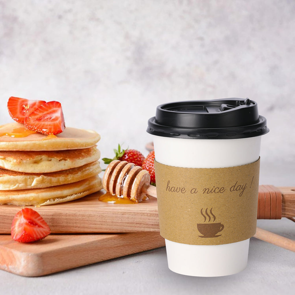 Lamosi 12/16oz Disposable Coffee Cups with Lids and Sleeves, Leak-free Insulated to Go Paper Hot Cups, 100 Count