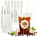 Lamosi 100 Pack 16 /20/24 oz Clear Plastic Cups with Lids and Straws, Disposable Plastic Coffee Cups with Lids for Iced Coffee, PET Food-Grade Material