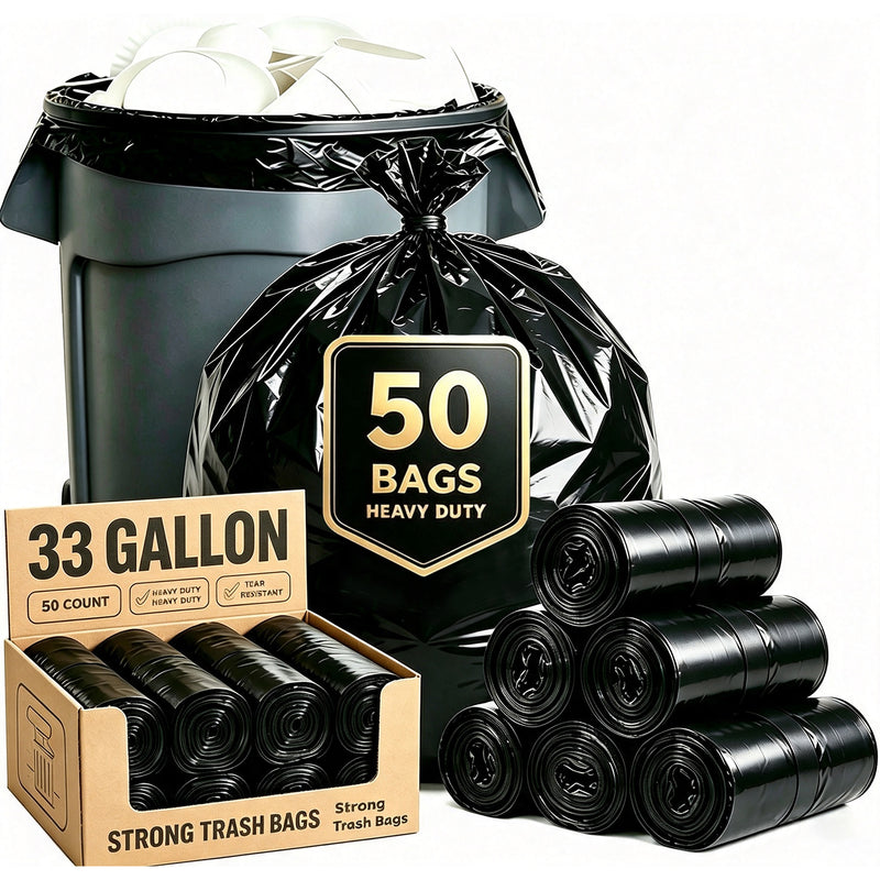 Lamosi 30-33 Gallon Trash Bags (50/100 Count), 32" x 39" Black Garbage Bags, Outdoor Garbage Can Liners