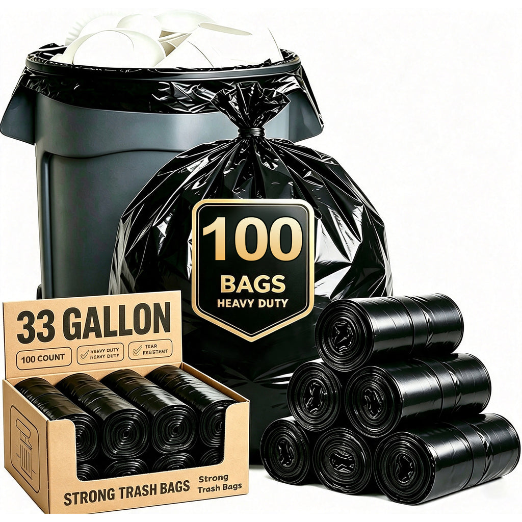 Lamosi 30-33 Gallon Trash Bags (50/100 Count), 32" x 39" Black Garbage Bags, Outdoor Garbage Can Liners