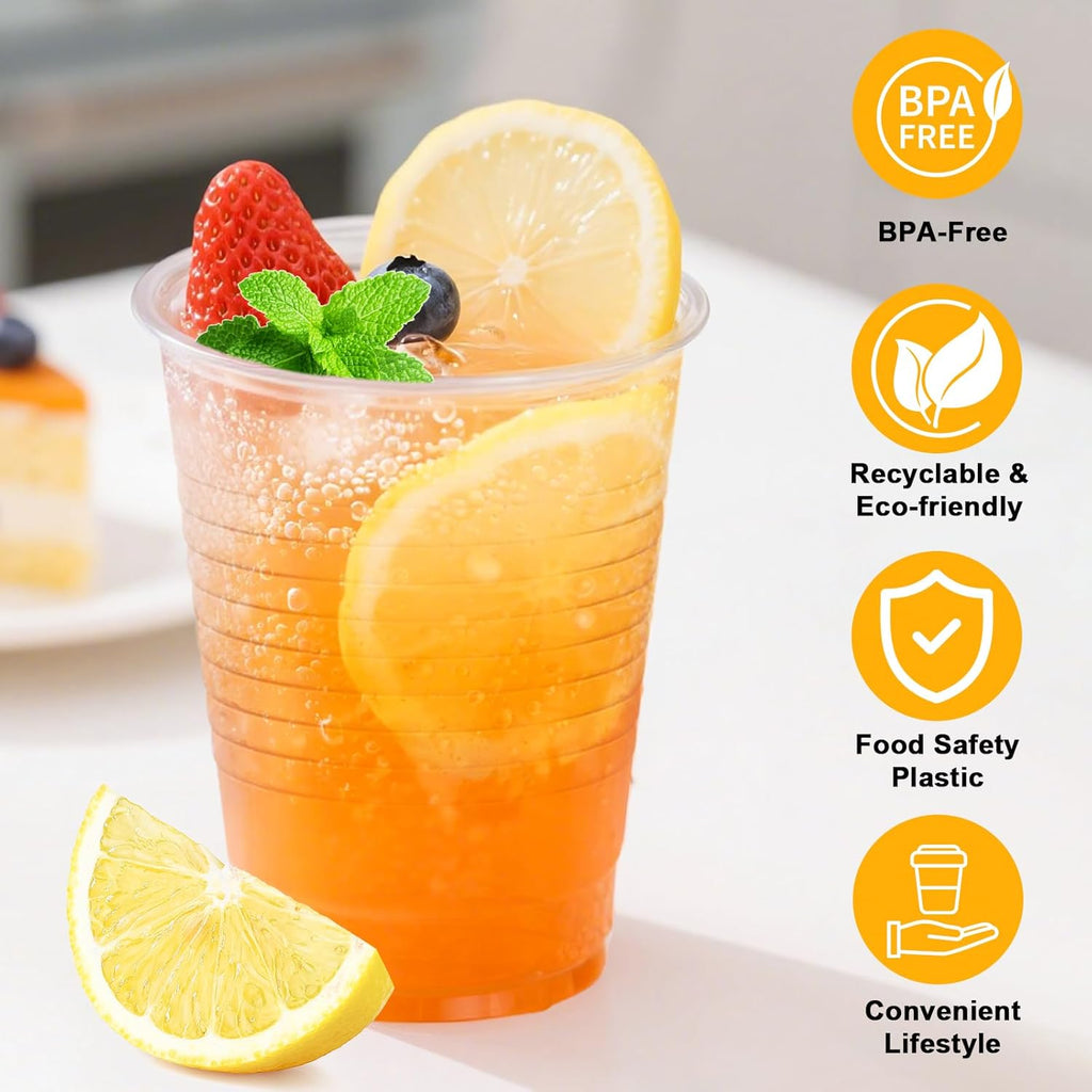 Lamosi 5//7/9/12 oz Clear Plastic Cups Disposable Crysta Cold Drinking Cup, 300/500/600 Pack