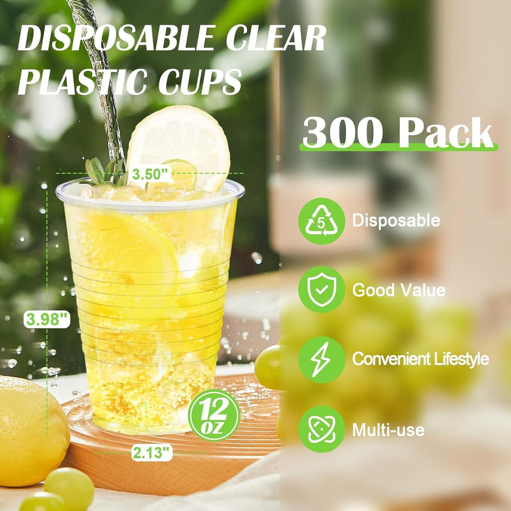 Lamosi 5//7/9/12 oz Clear Plastic Cups Disposable Crysta Cold Drinking Cup, 300/500/600 Pack