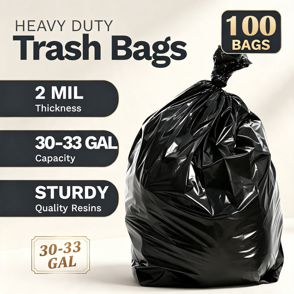 Lamosi 30-33 Gallon Trash Bags (50/100 Count), 32" x 39" Black Garbage Bags, Outdoor Garbage Can Liners
