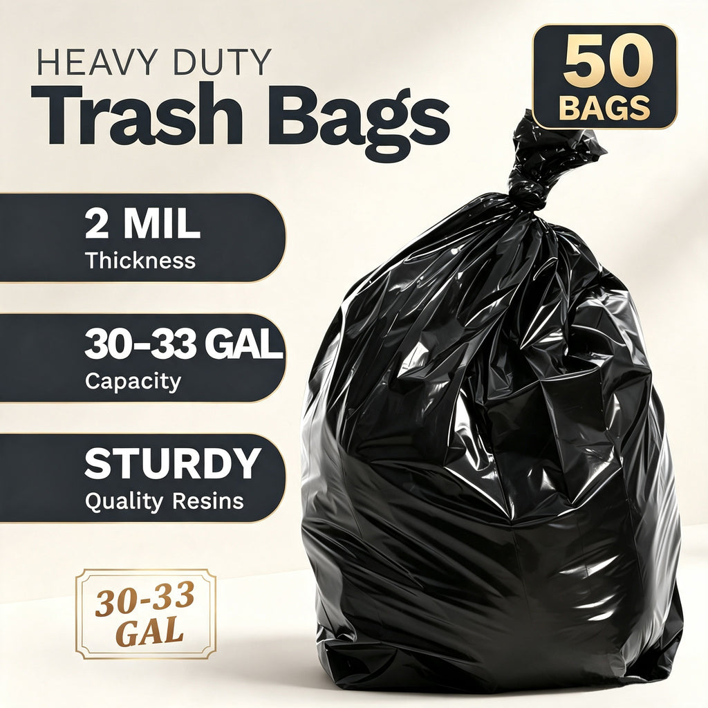Lamosi 30-33 Gallon Trash Bags (50/100 Count), 32" x 39" Black Garbage Bags, Outdoor Garbage Can Liners