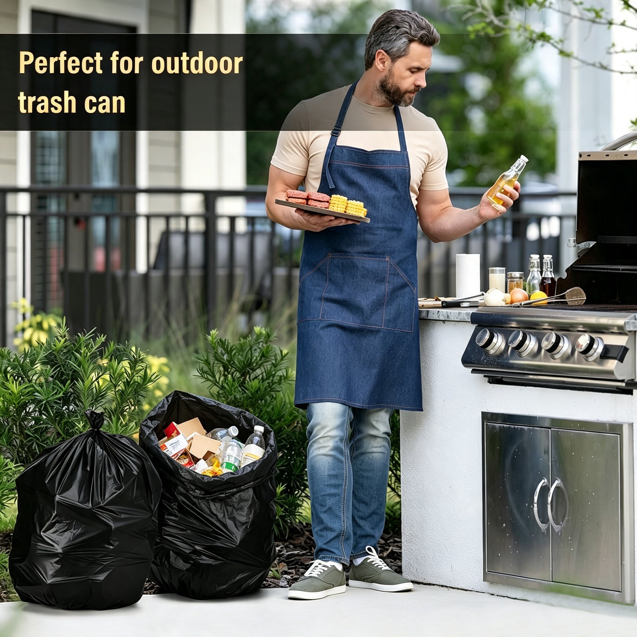 Lamosi 30-33 Gallon Trash Bags (50/100 Count), 32" x 39" Black Garbage Bags, Outdoor Garbage Can Liners