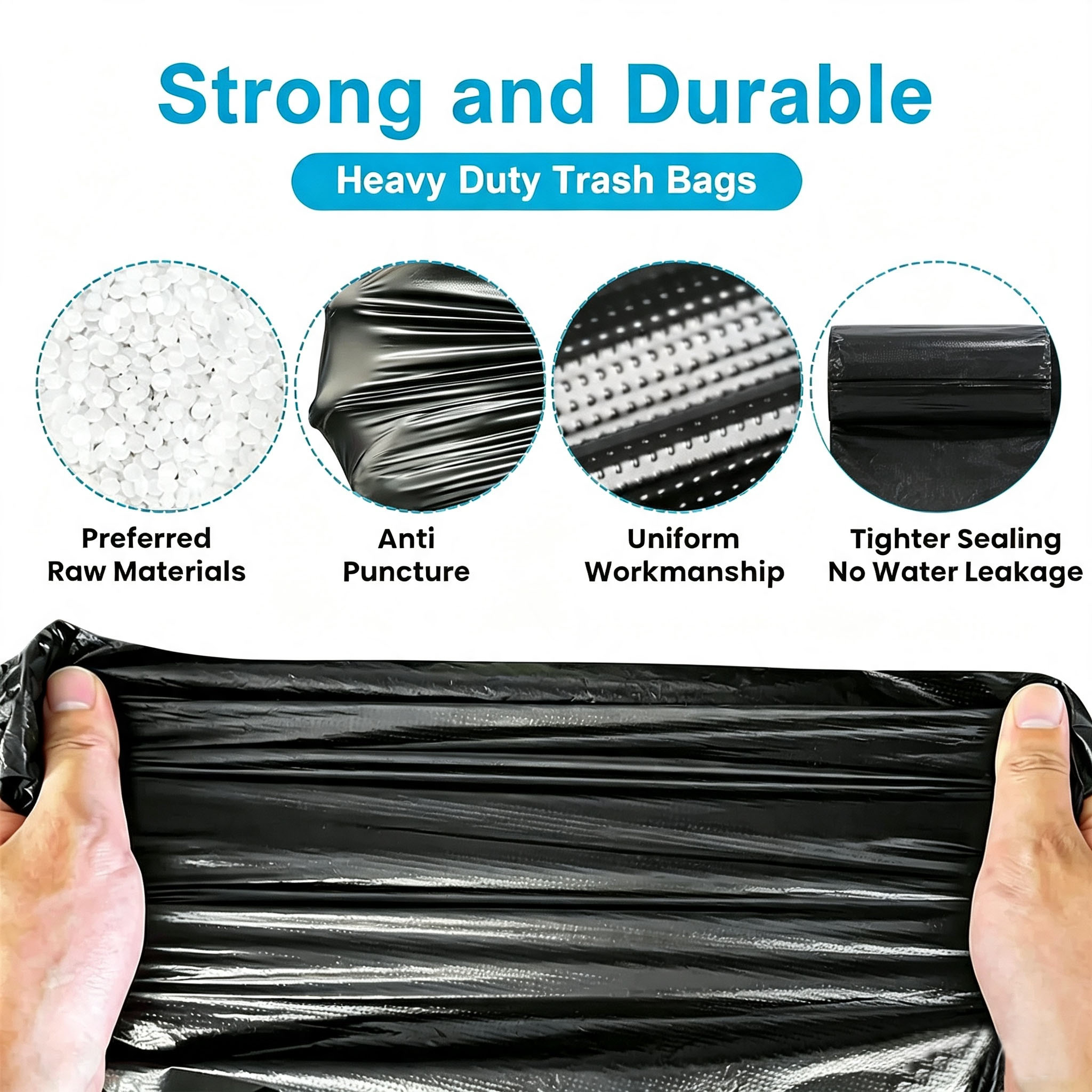 Lamosi 55 Gallon Trash Bags (50/100 Count), Black Outdoor Garbage Bags for Waste, Lawn and Leaf, 1.5 Mil