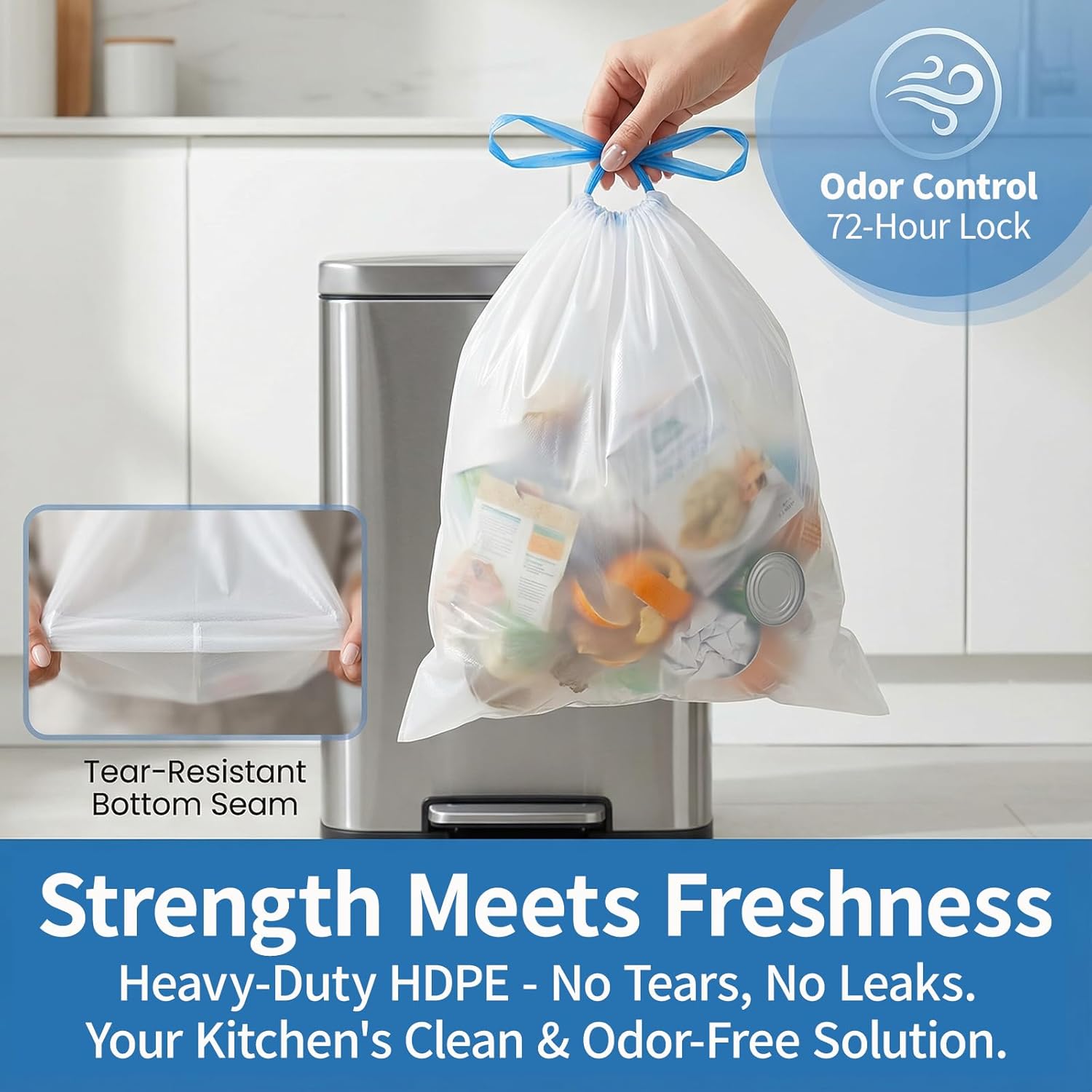 Lamosi 4 Gallon Drawstring Trash Bags 300 Count, Small Garbage Bags for Bathroom, Office, Bedroom & Kitchen