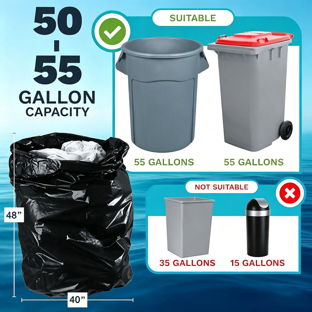 Lamosi 55 Gallon Trash Bags (50/100 Count), Black Outdoor Garbage Bags for Waste, Lawn and Leaf, 1.5 Mil