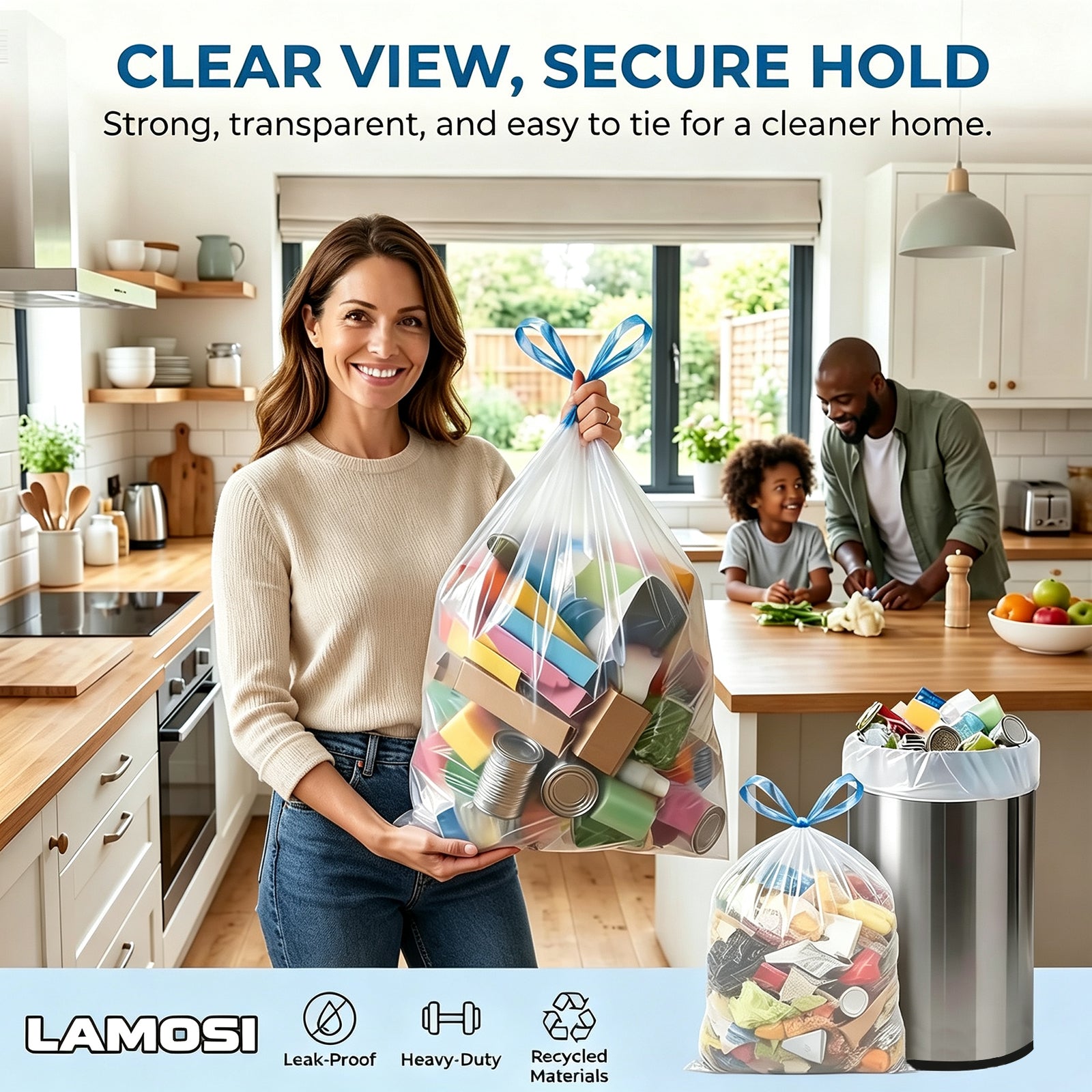 Lamosi 4 Gallon Drawstring Trash Bags 300 Count, Small Garbage Bags for Bathroom, Office, Bedroom & Kitchen
