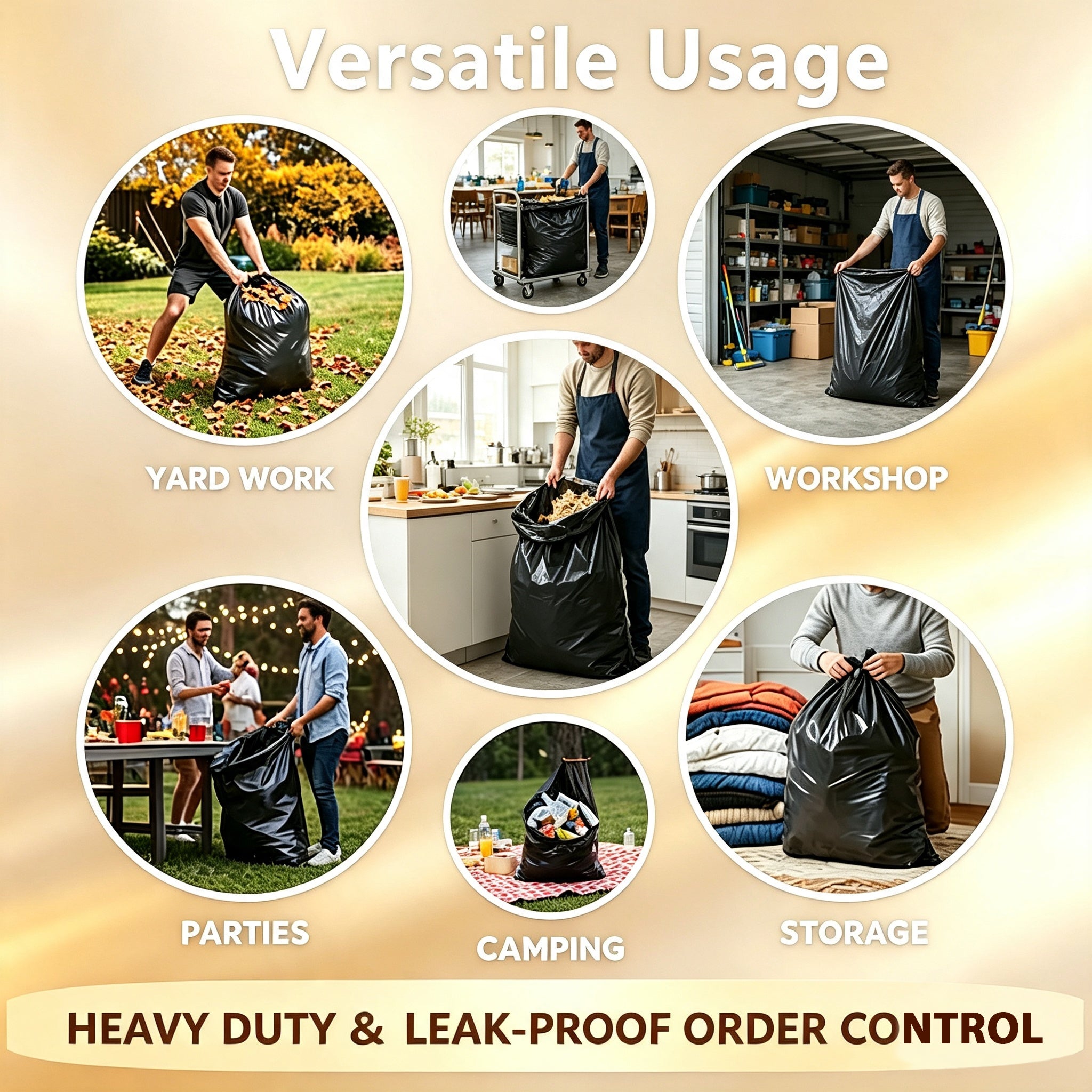 Lamosi 30-33 Gallon Trash Bags (50/100 Count), 32" x 39" Black Garbage Bags, Outdoor Garbage Can Liners