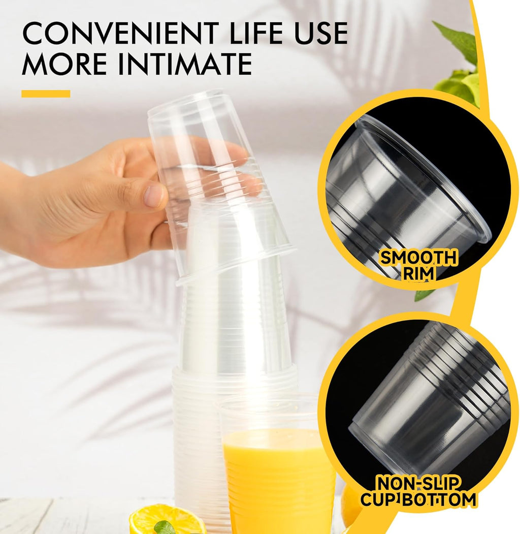 Lamosi 5//7/9/12 oz Clear Plastic Cups Disposable Crysta Cold Drinking Cup, 300/500/600 Pack