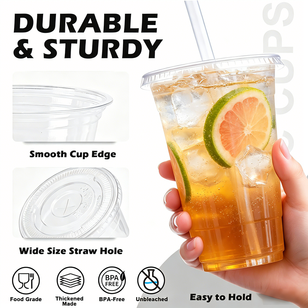 Lamosi 100 Pack 16 /20/24 oz Clear Plastic Cups with Lids and Straws, Disposable Plastic Coffee Cups with Lids for Iced Coffee, PET Food-Grade Material