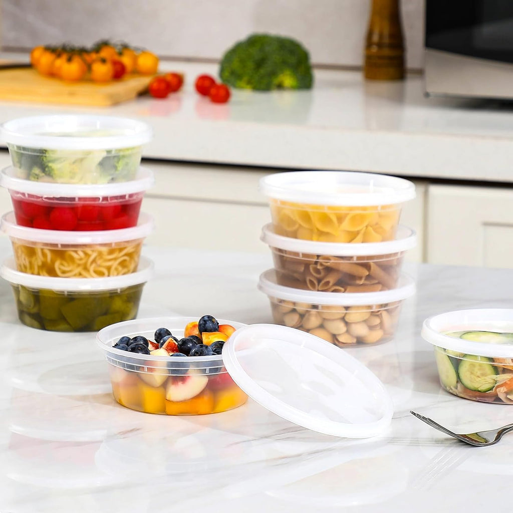 Lamosi 60 Sets 8/16/24/32 oz Plastic Deli Food Containers With Lids, Leak-Proof & BPA Free Airtight Stackable Takeout Plastic Food Storage Containers