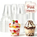 Lamosi 50/200 Pack 9oz Clear Plastic Cups with Dome Lids, Disposable Dessert Cups with Lids, Dessert Cups for Pudding