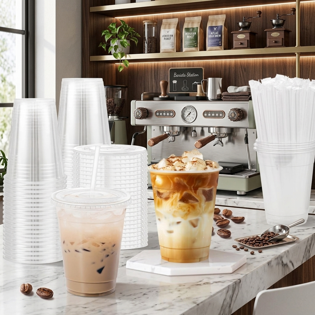 Lamosi 100 Pack 16 /20/24 oz Clear Plastic Cups with Lids and Straws, Disposable Plastic Coffee Cups with Lids for Iced Coffee, PET Food-Grade Material