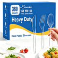 Lamosi 360 Count Extra Heavy Duty Plastic Silverware, Disposable Clear Plastic Utensils Set 150 Forks, 150 Spoons, 60 Knives , BPA-Free, Heat Resistant, Plastic Cutlery Set