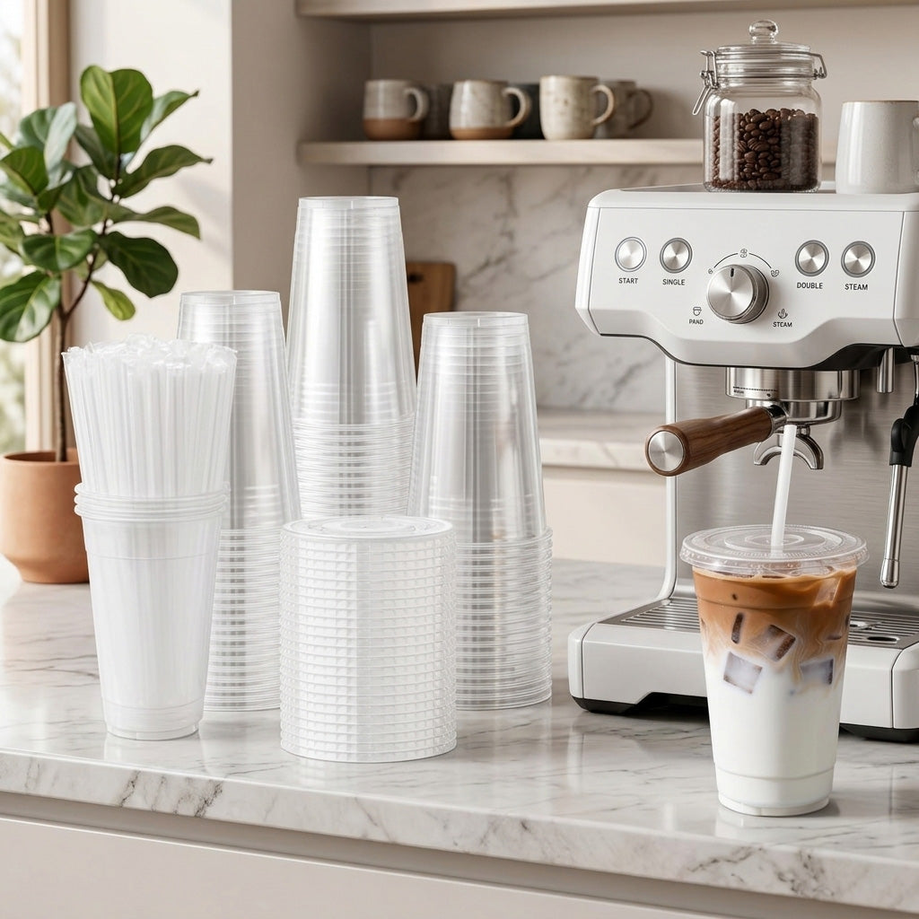 Lamosi 100 Pack 16 /20/24 oz Clear Plastic Cups with Lids and Straws, Disposable Plastic Coffee Cups with Lids for Iced Coffee, PET Food-Grade Material
