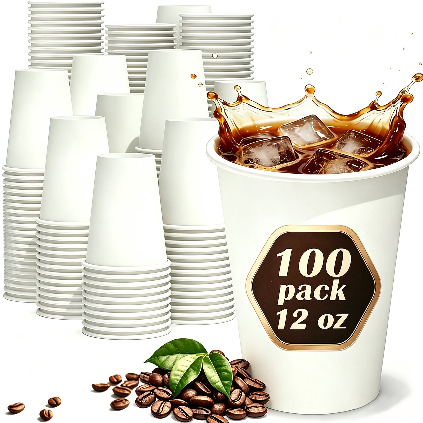 Lamosi Disposable Paper Cups 12 oz Hot Cups, 100 Count