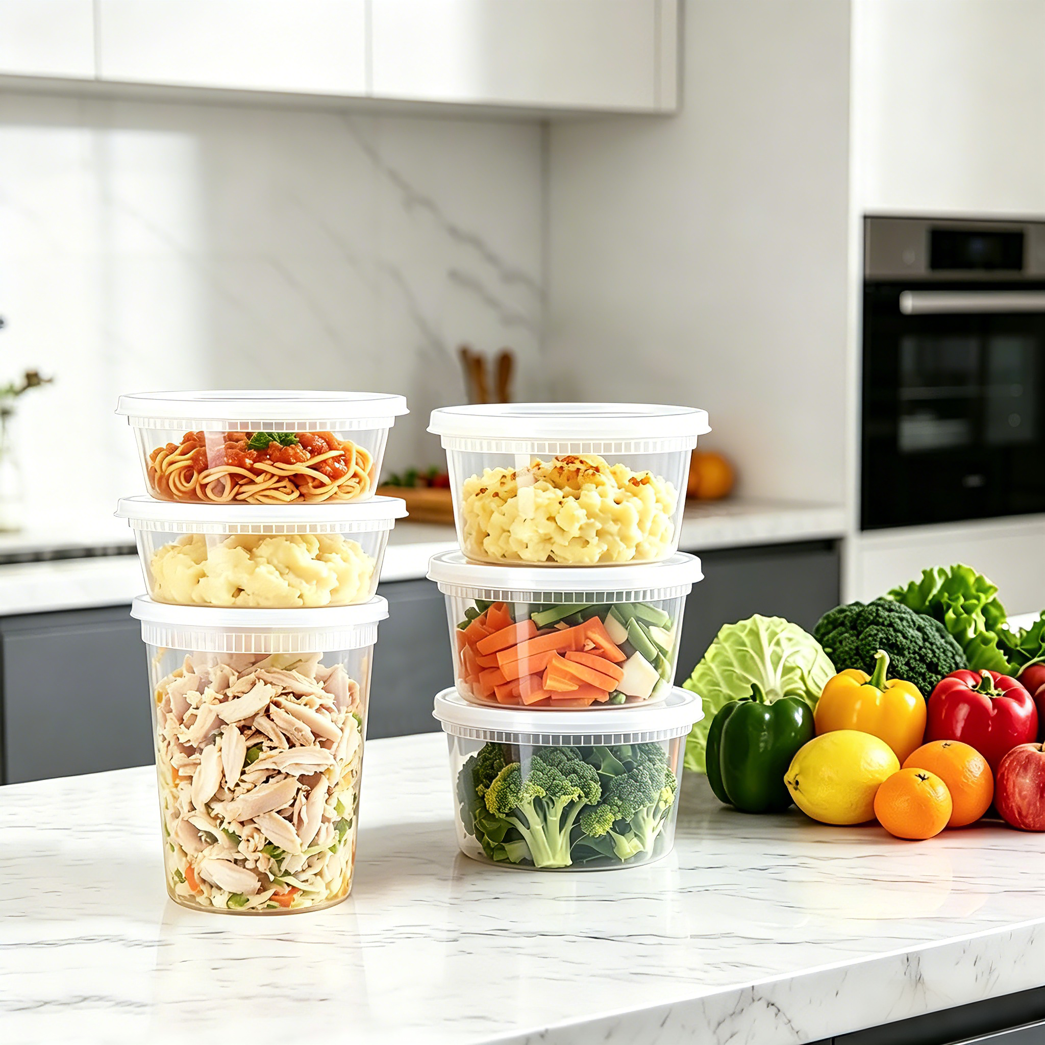 Lamosi 60 Sets 8/16/24/32 oz Plastic Deli Food Containers With Lids, Leak-Proof & BPA Free Airtight Stackable Takeout Plastic Food Storage Containers