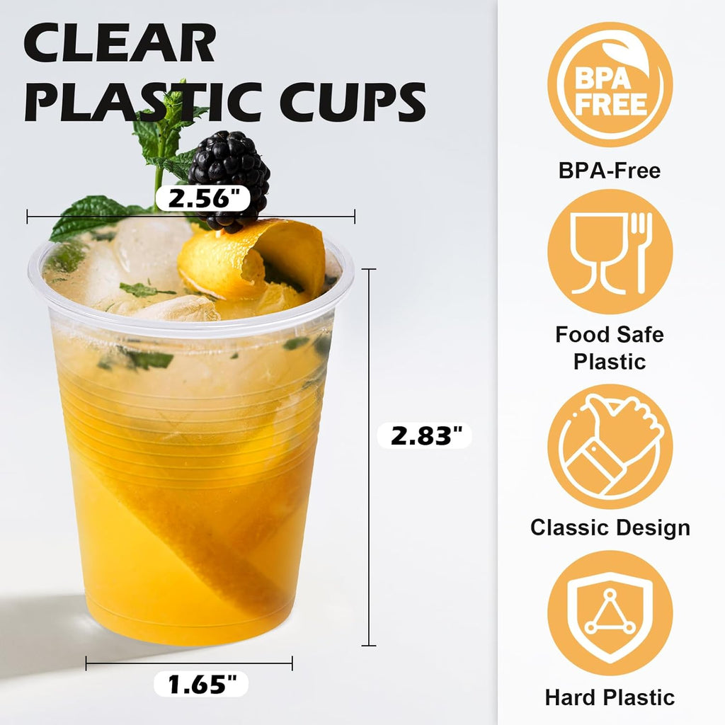 Lamosi 5//7/9/12 oz Clear Plastic Cups Disposable Crysta Cold Drinking Cup, 300/500/600 Pack