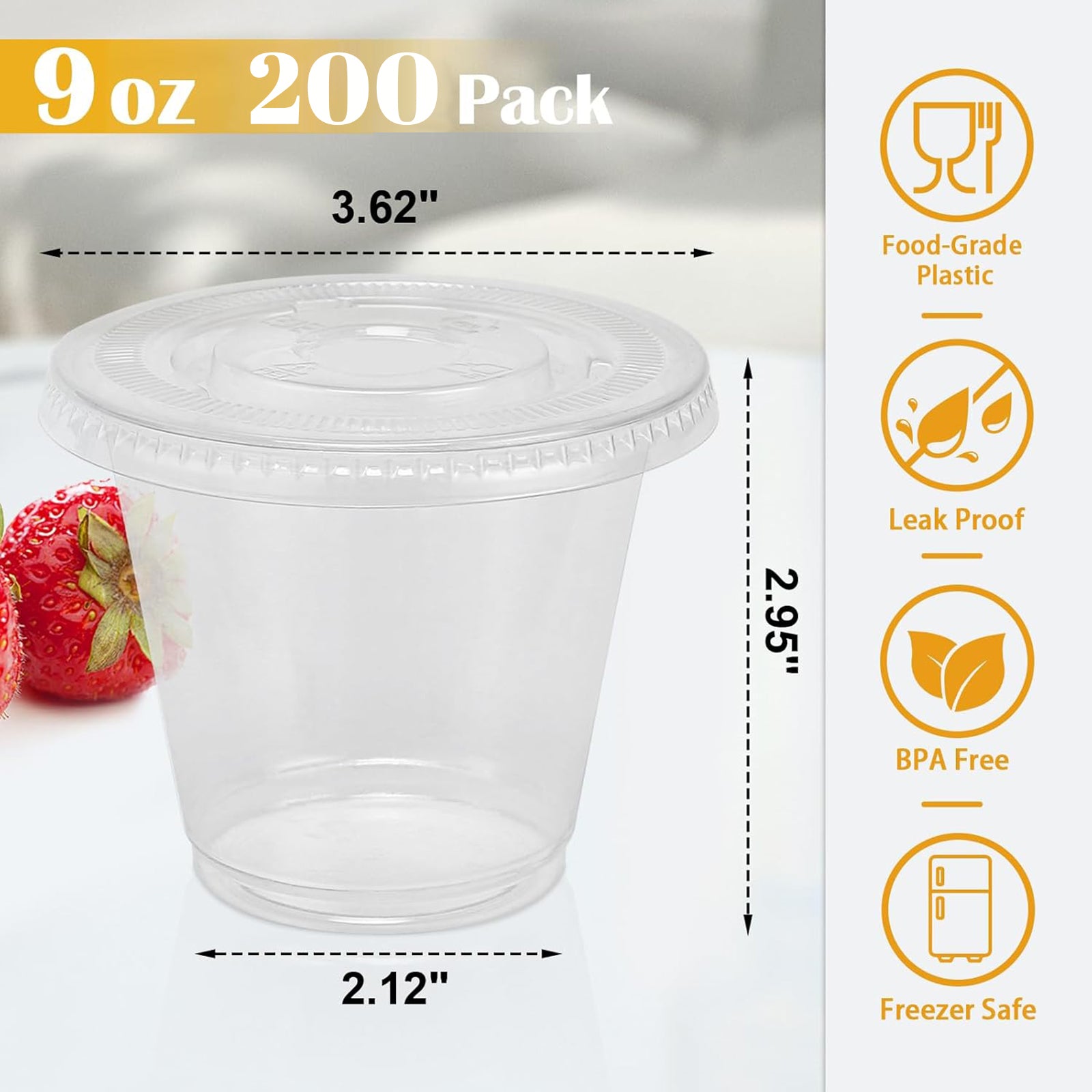 Lamosi 50/200 Pack 9oz Clear Plastic Cups with Dome Lids, Disposable Dessert Cups with Lids, Dessert Cups for Pudding