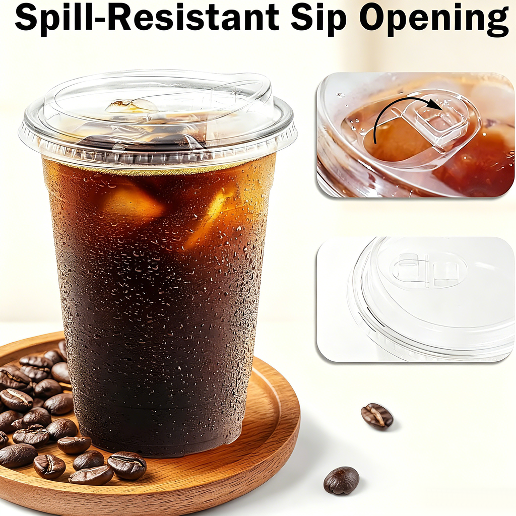 Lamosi 16/20/24oz Plastic Cups with Lids Disposable Clear Smooth Cups, 100 Count