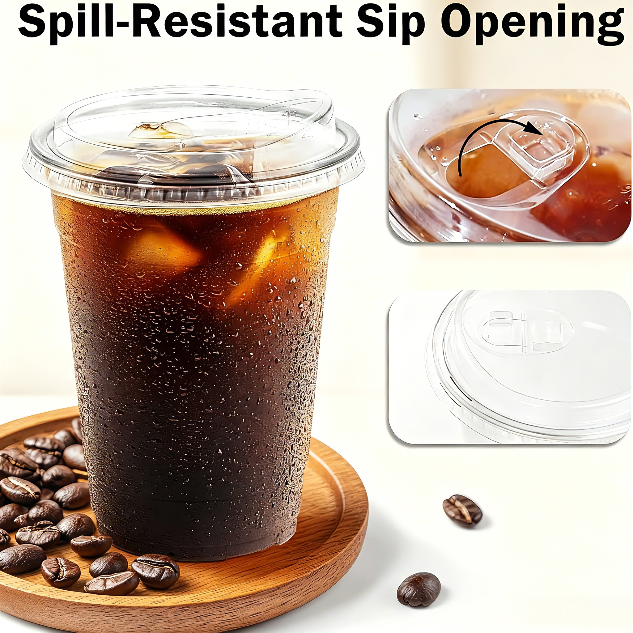 Lamosi 16/20/24oz Plastic Cups with Lids Disposable Clear Smooth Cups, 100 Count