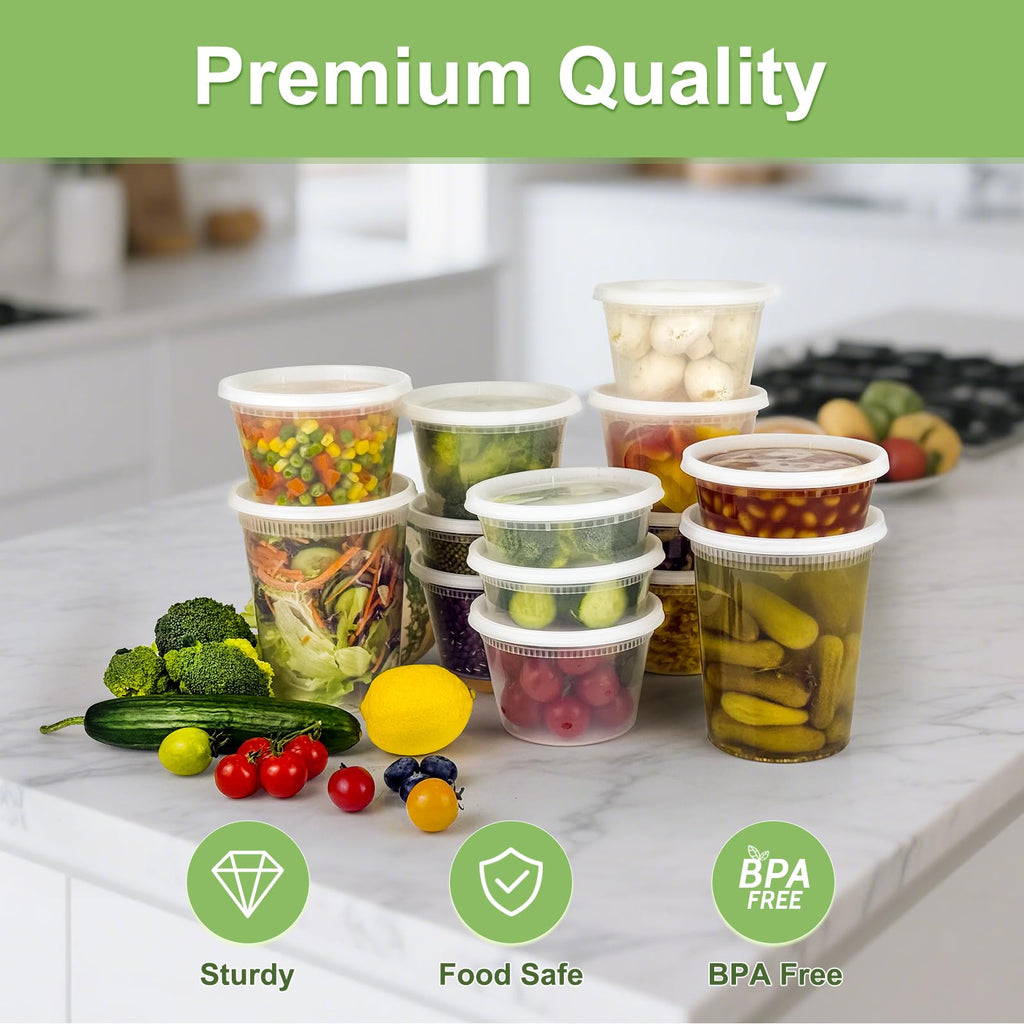 Lamosi 60 Sets 8/16/24/32 oz Plastic Deli Food Containers With Lids, Leak-Proof & BPA Free Airtight Stackable Takeout Plastic Food Storage Containers