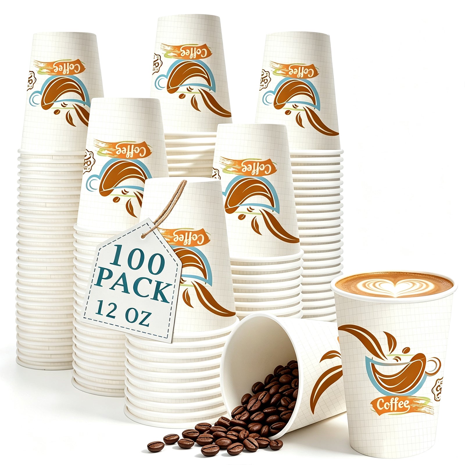 Lamosi Disposable Paper Cups 12 oz Hot Cups, 100 Count