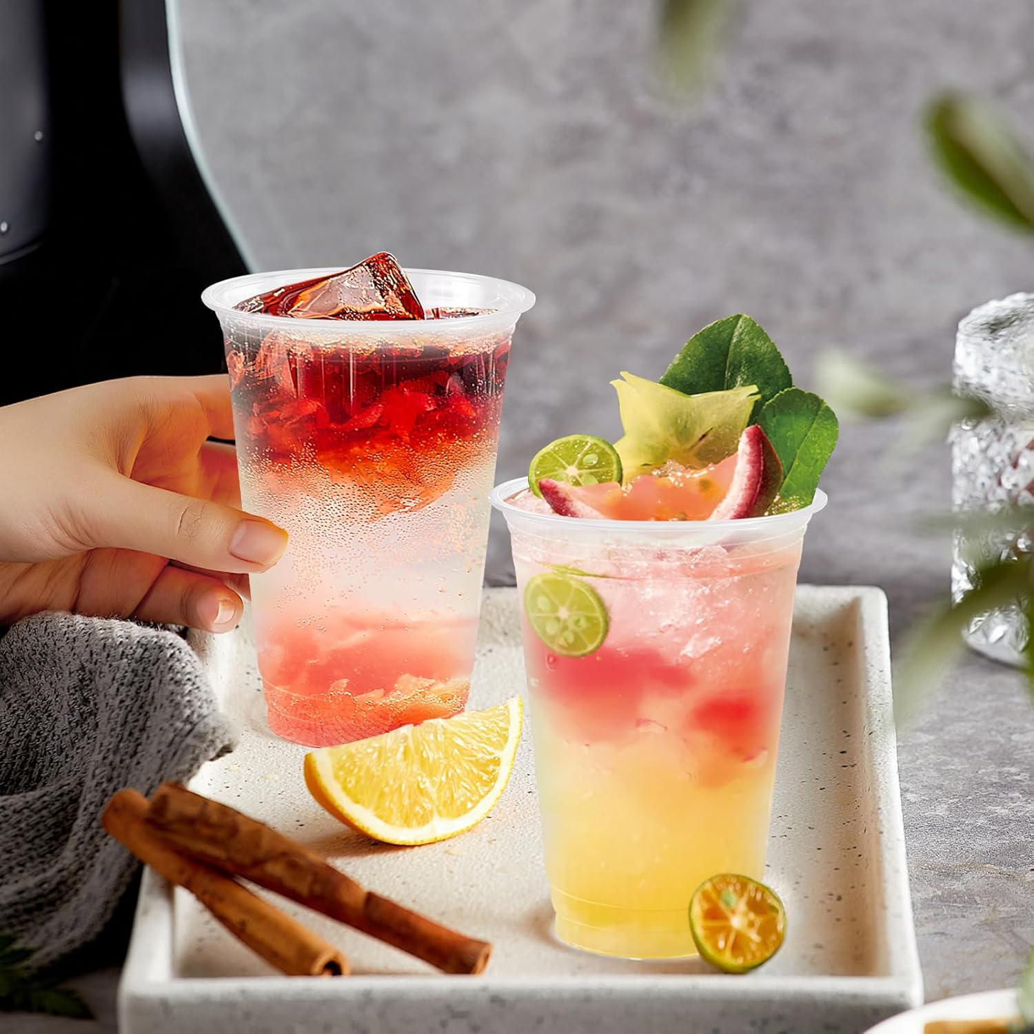 Lamosi Disposable Clear Plastic Cups, 9/12 oz Crystal Cold Cups, PET Food-Grade Material, 100/300 Count