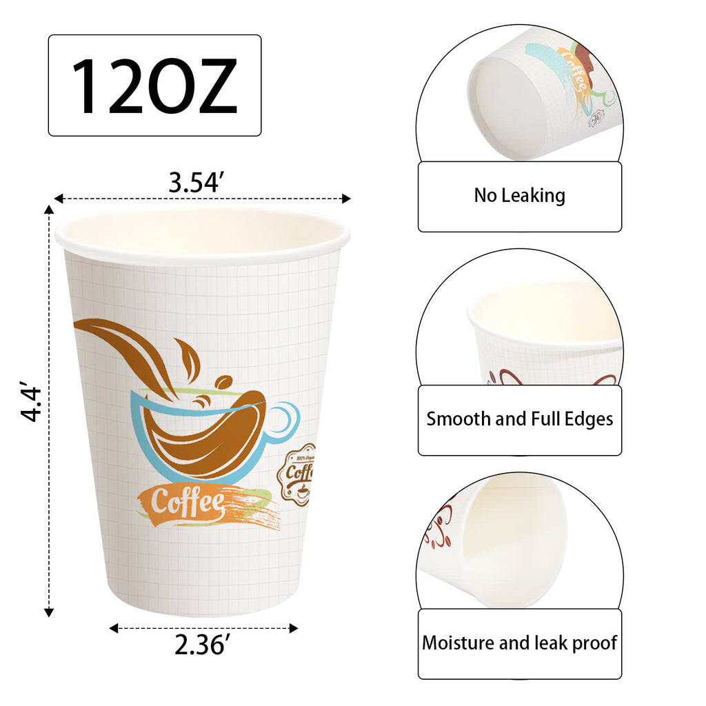Lamosi Disposable Paper Cups 12 oz Hot Cups, 100 Count