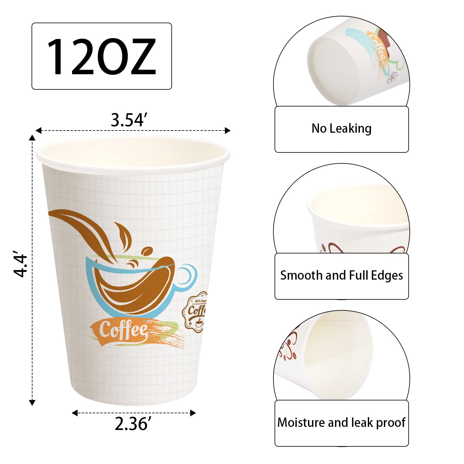 Lamosi Disposable Paper Cups 12 oz Hot Cups, 100 Count