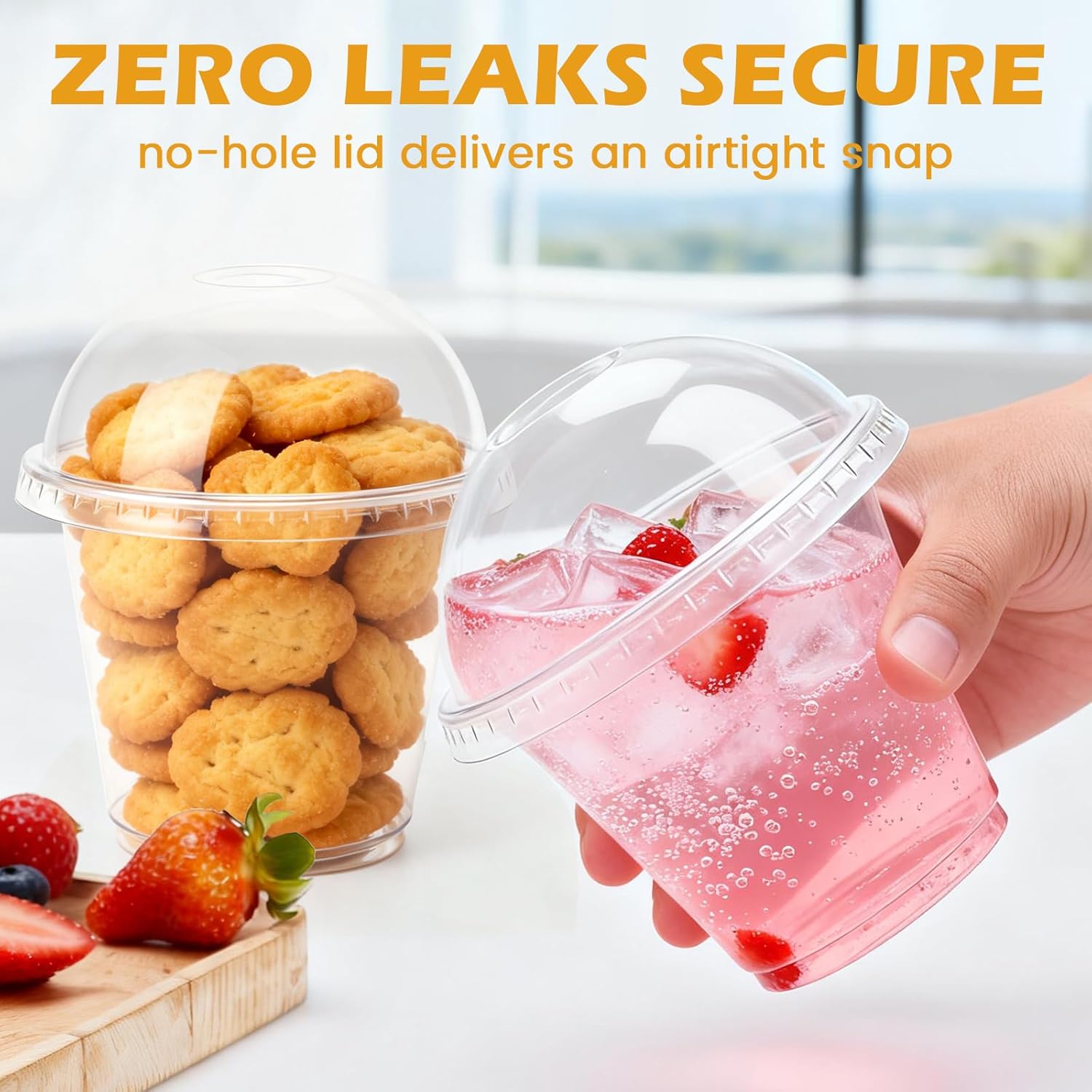 Lamosi 50/200 Pack 9oz Clear Plastic Cups with Dome Lids, Disposable Dessert Cups with Lids, Dessert Cups for Pudding