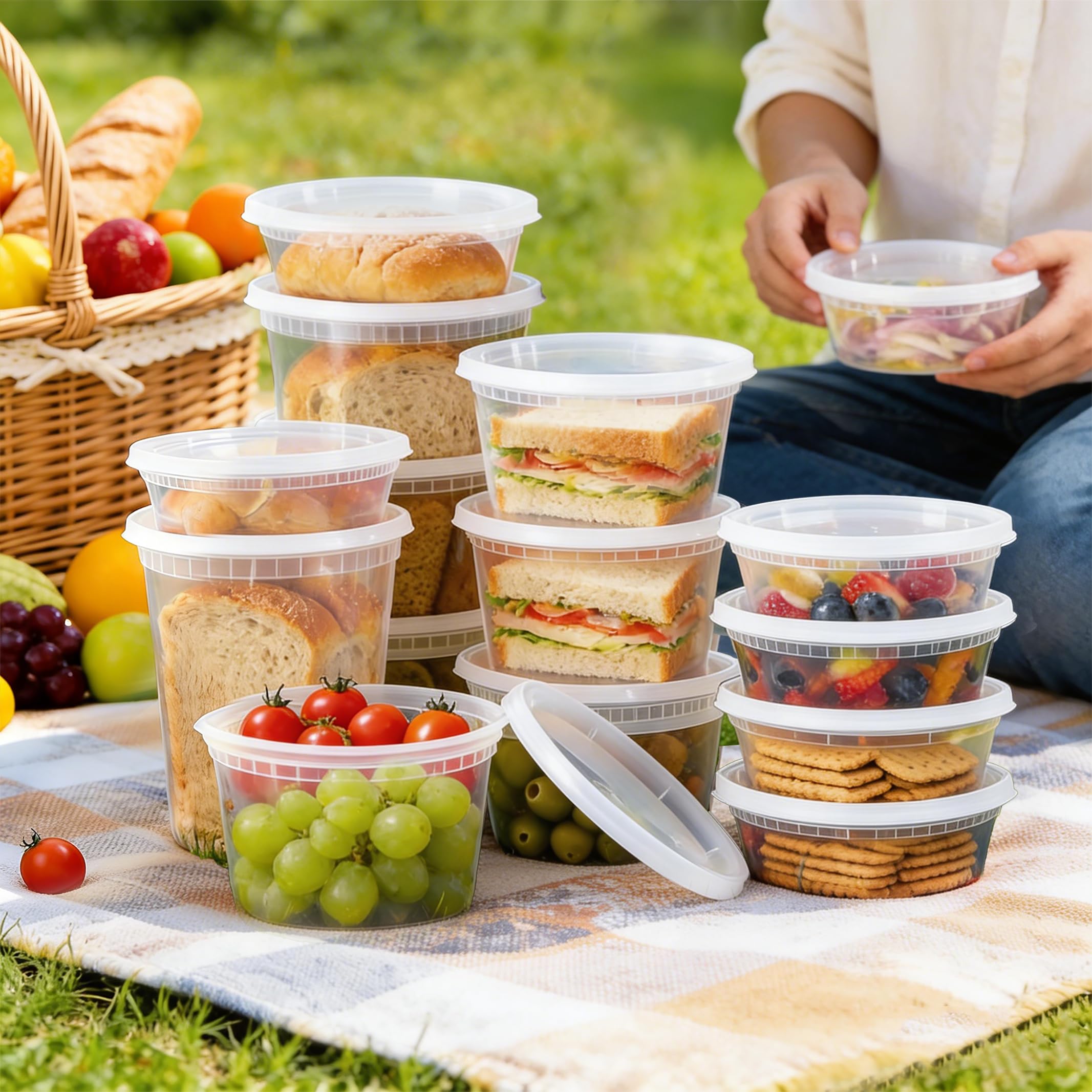 Lamosi 60 Sets 8/16/24/32 oz Plastic Deli Food Containers With Lids, Leak-Proof & BPA Free Airtight Stackable Takeout Plastic Food Storage Containers