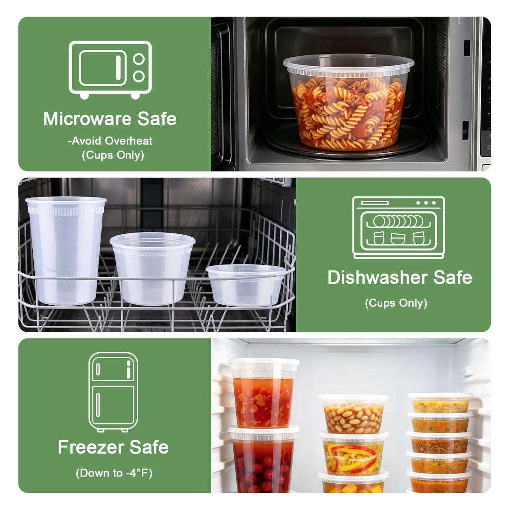 Lamosi 60 Sets 8/16/24/32 oz Plastic Deli Food Containers With Lids, Leak-Proof & BPA Free Airtight Stackable Takeout Plastic Food Storage Containers