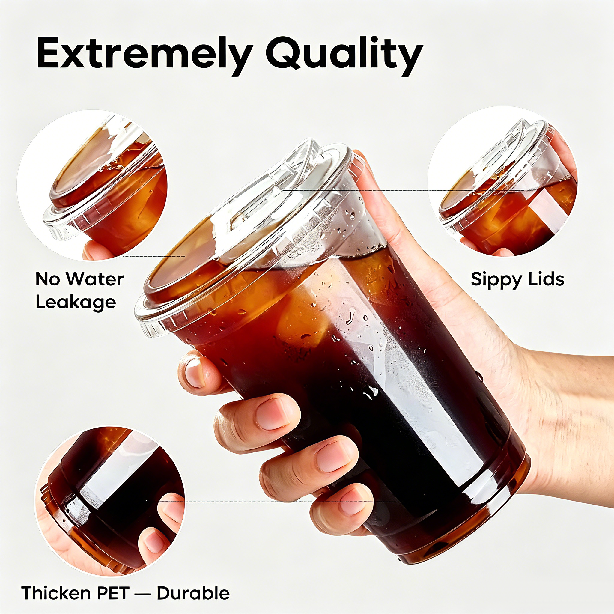 Lamosi 16/20/24oz Plastic Cups with Lids Disposable Clear Smooth Cups, 100 Count