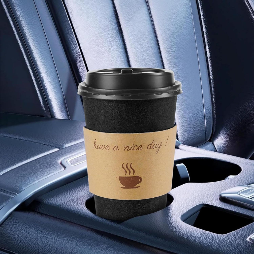 Lamosi Disposable Paper Cups with Lids 12/16 oz, To Go Hot Cups, Sleeve, Black 100 /500 Count Insulated