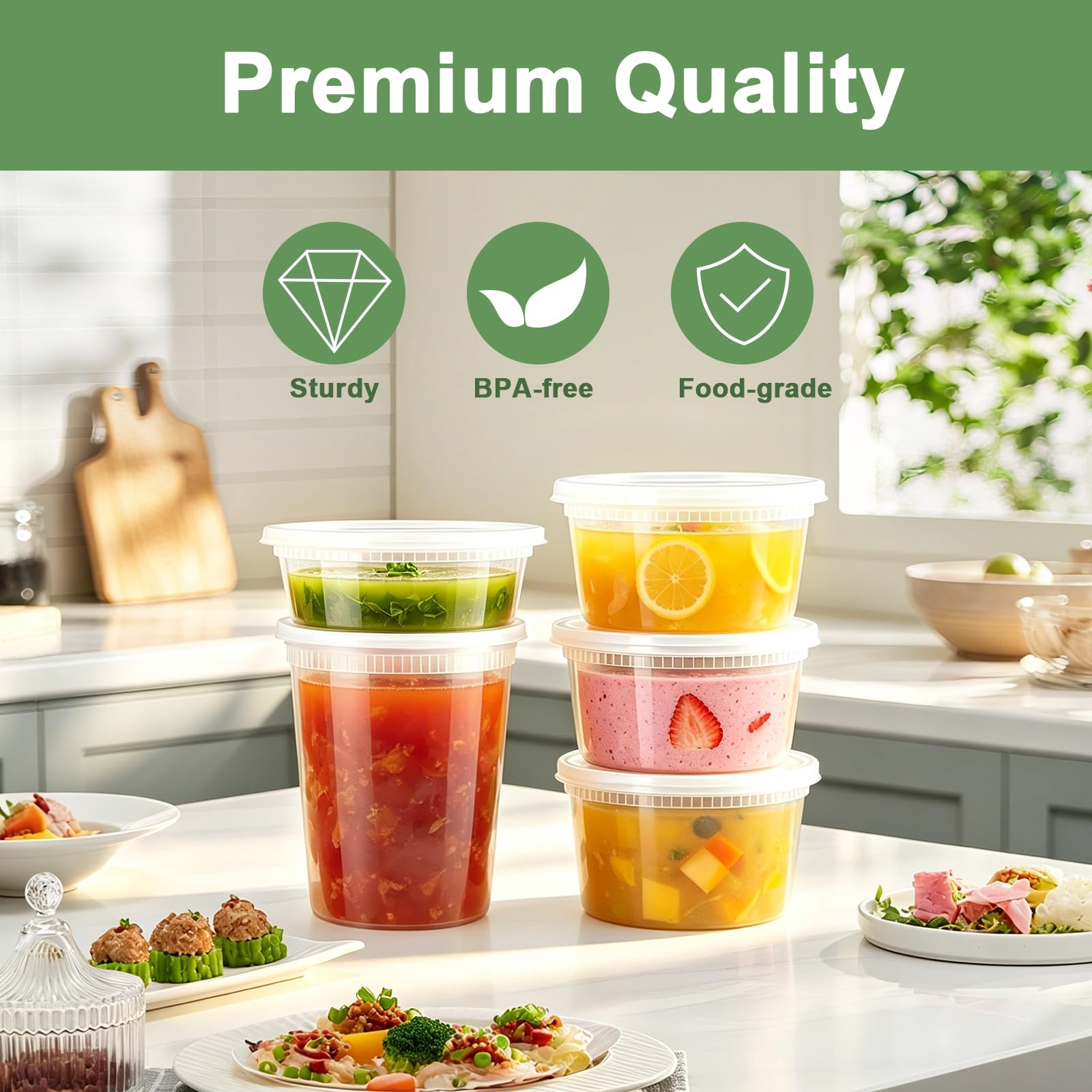 Lamosi 60 Sets 8/16/24/32 oz Plastic Deli Food Containers With Lids, Leak-Proof & BPA Free Airtight Stackable Takeout Plastic Food Storage Containers