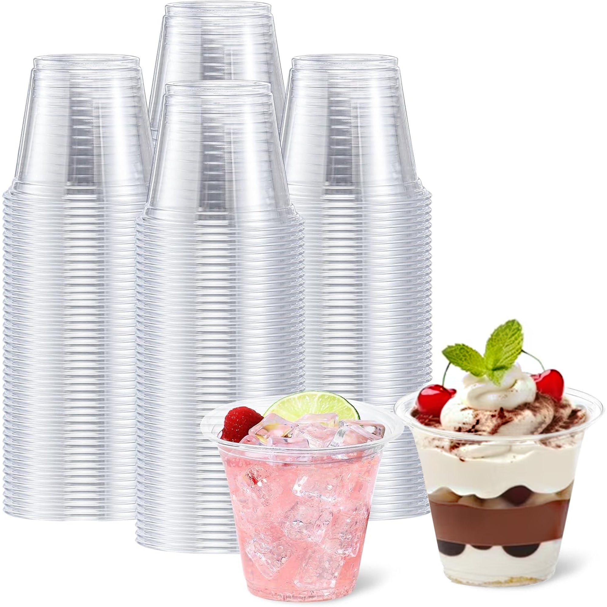 Lamosi Disposable Clear Plastic Cups, 9/12 oz Crystal Cold Cups, PET Food-Grade Material, 100/300 Count