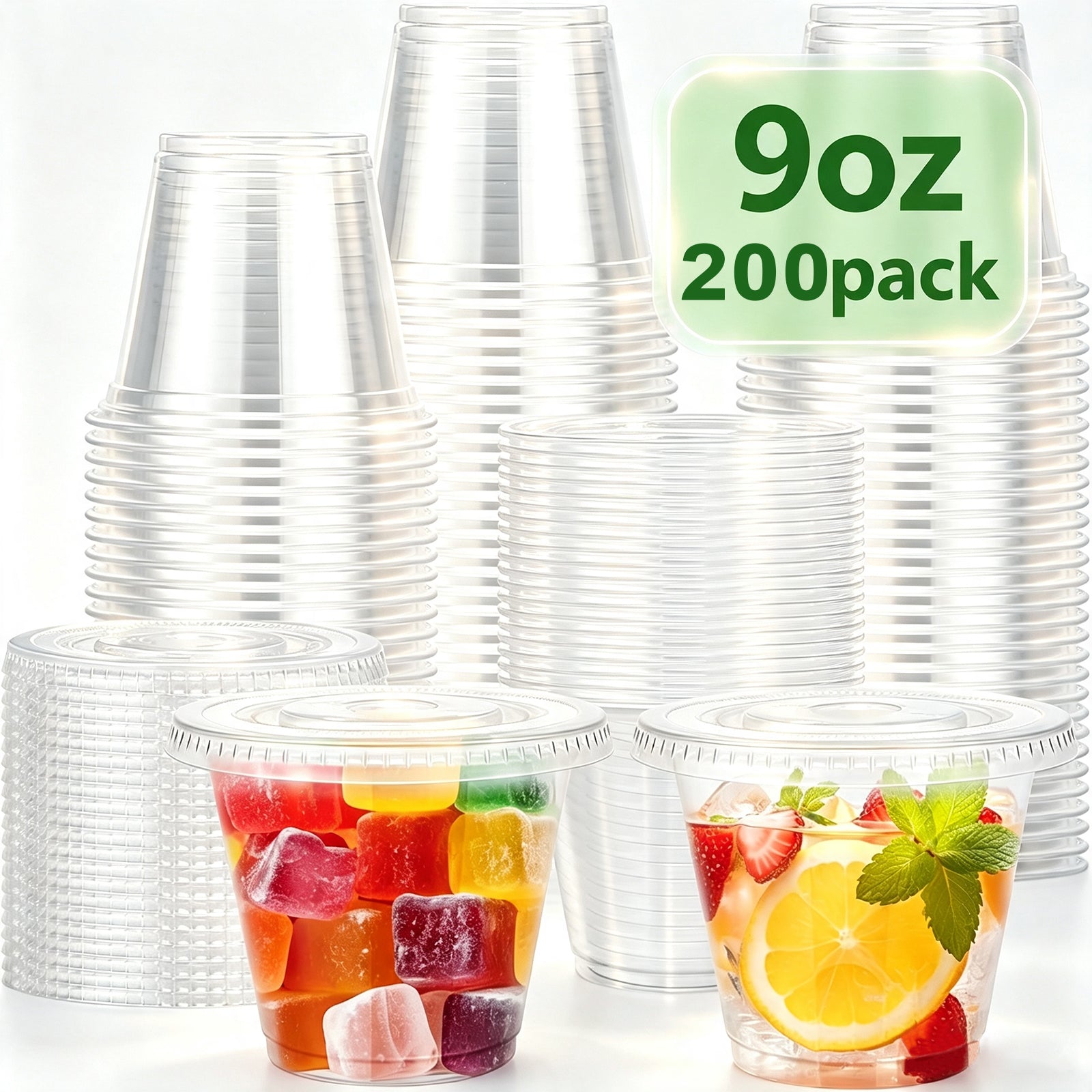 Lamosi 50/200 Pack 9oz Clear Plastic Cups with Dome Lids, Disposable Dessert Cups with Lids, Dessert Cups for Pudding