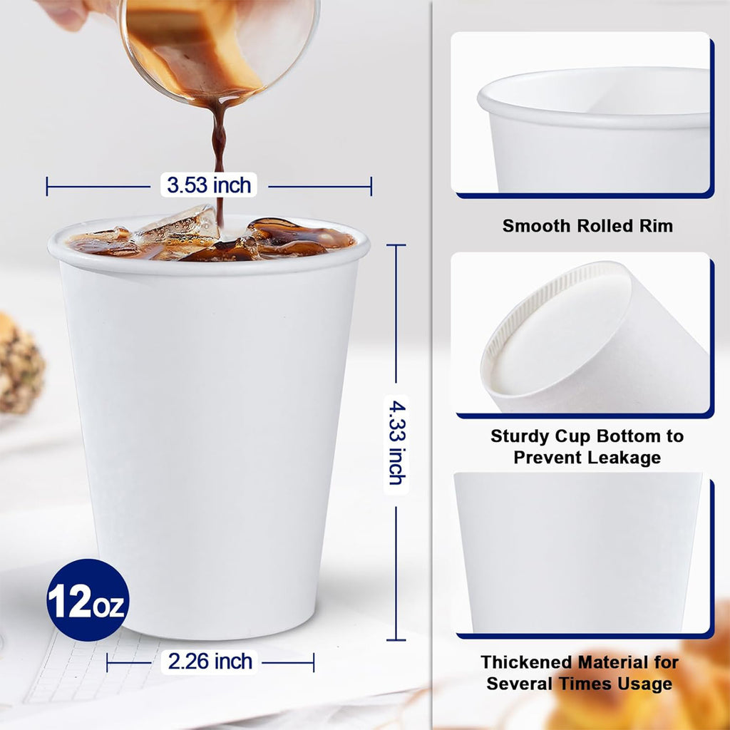 Lamosi Disposable Paper Cups 12 oz Hot Cups, 100 Count
