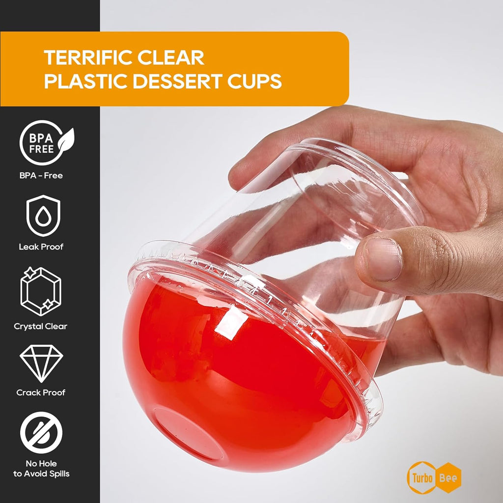 Lamosi 50/200 Pack 9oz Clear Plastic Cups with Dome Lids, Disposable Dessert Cups with Lids, Dessert Cups for Pudding