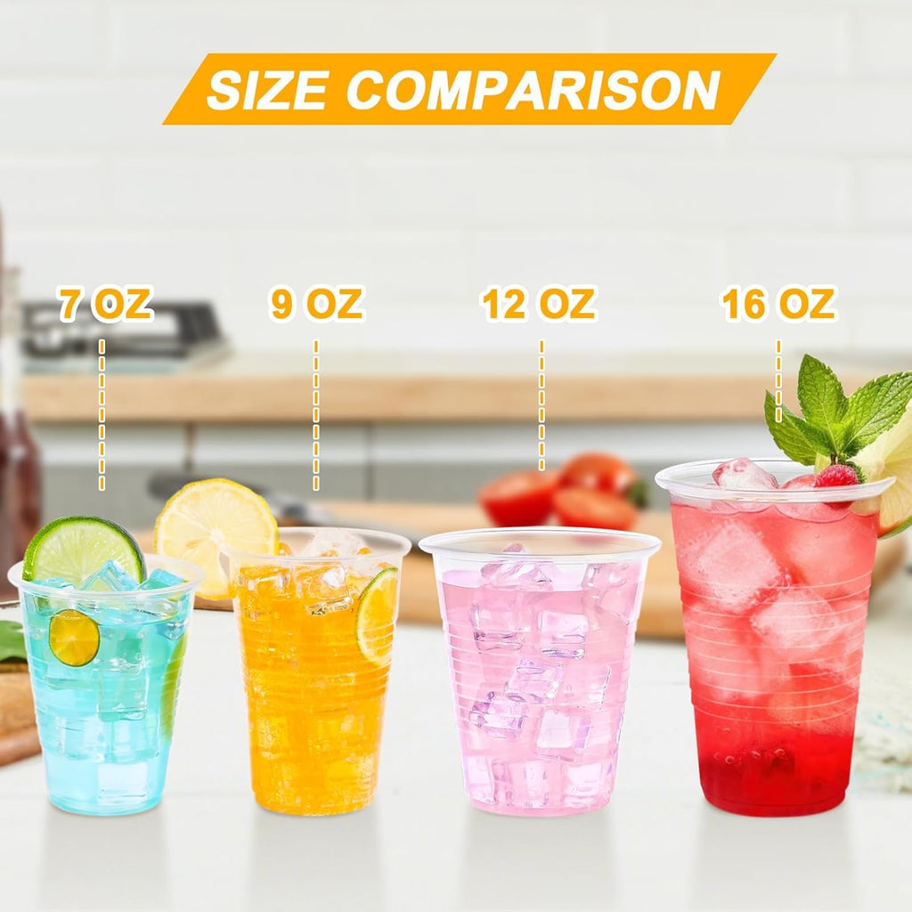 Lamosi 5//7/9/12 oz Clear Plastic Cups Disposable Crysta Cold Drinking Cup, 300/500/600 Pack