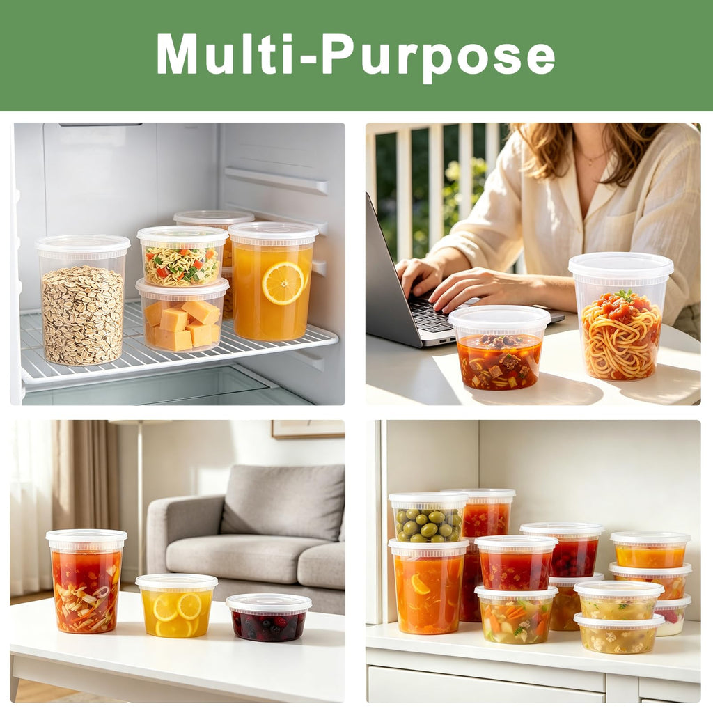 Lamosi 60 Sets 8/16/24/32 oz Plastic Deli Food Containers With Lids, Leak-Proof & BPA Free Airtight Stackable Takeout Plastic Food Storage Containers