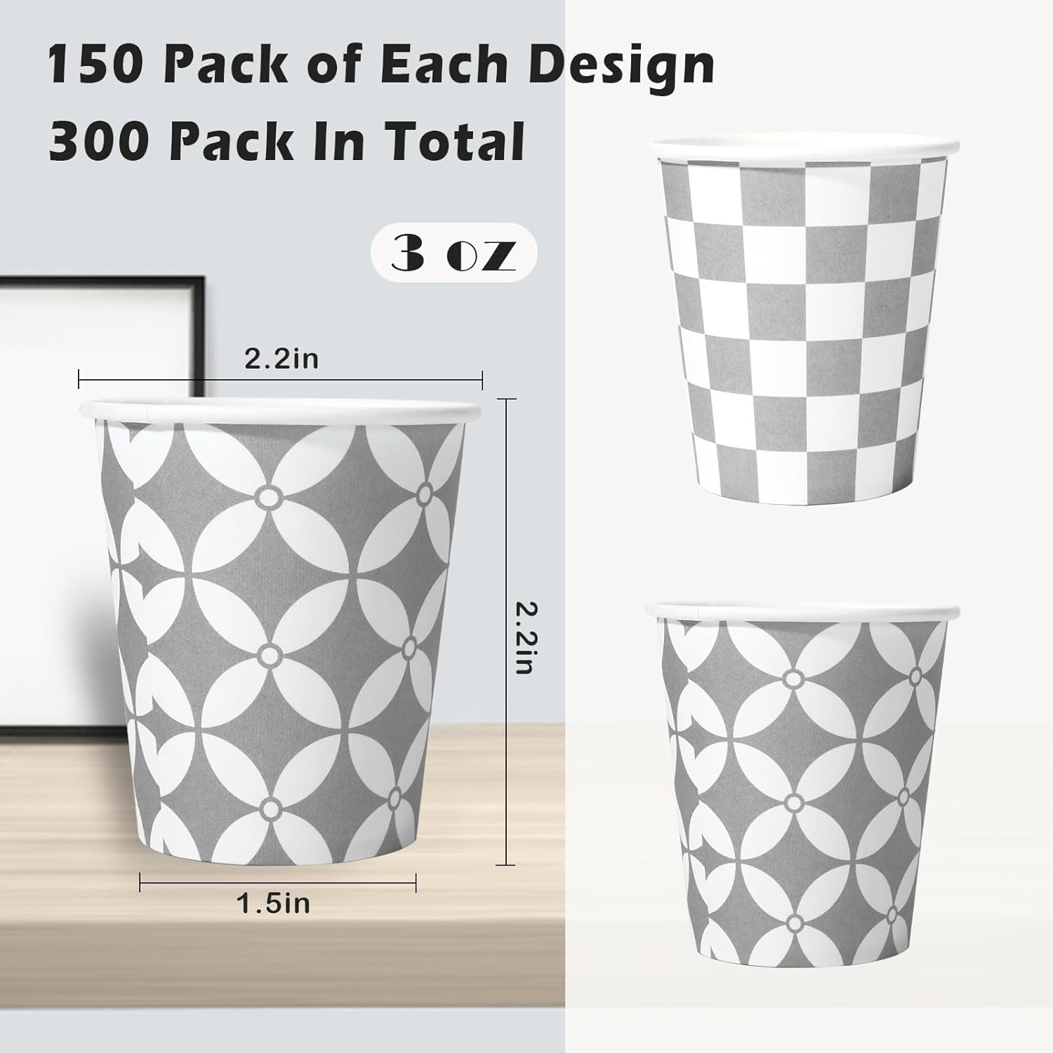 Lamosi Disposable Paper Cups Gray Small 3 oz Cups, 300 Count