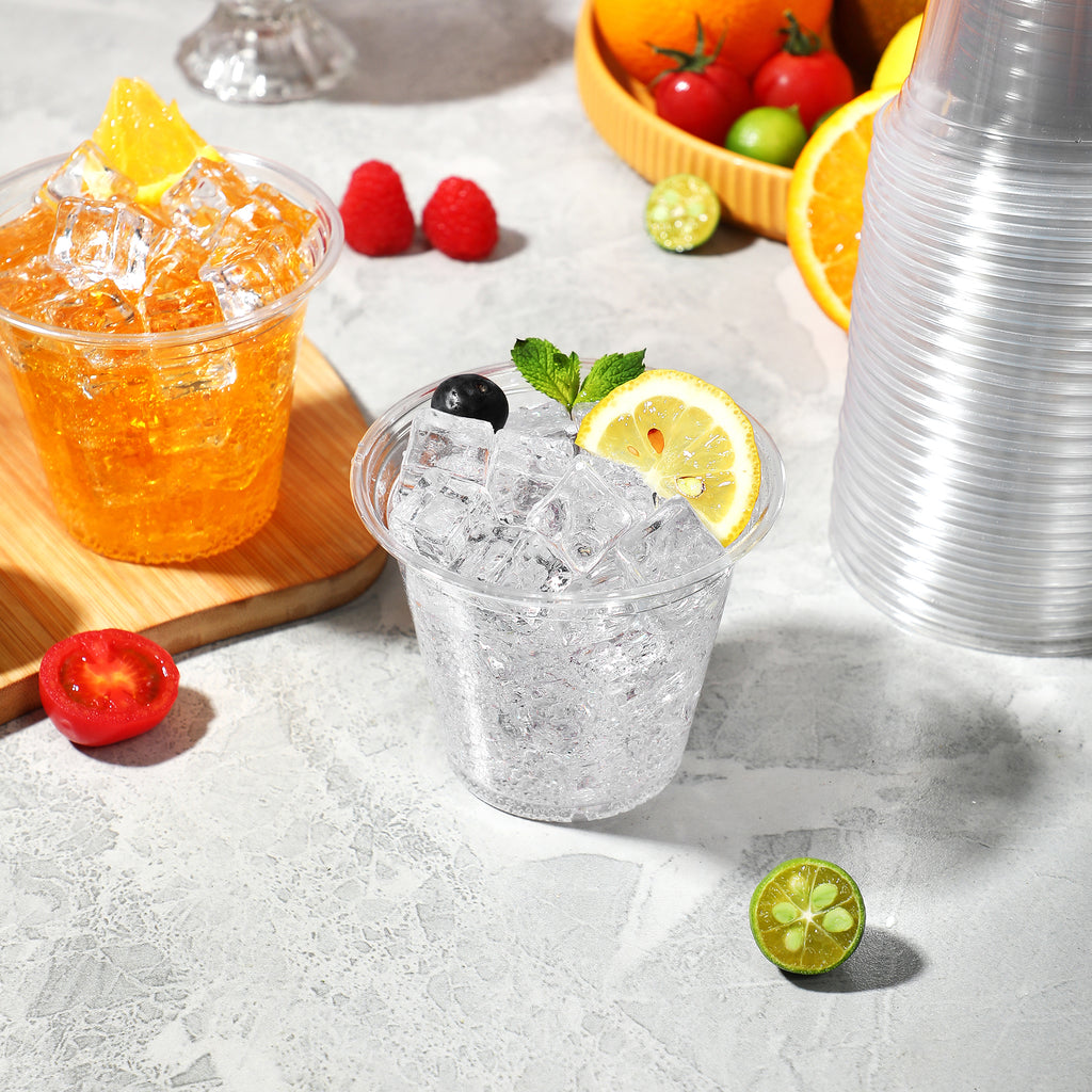 Lamosi Disposable Clear Plastic Cups, 9/12 oz Crystal Cold Cups, PET Food-Grade Material, 100/300 Count