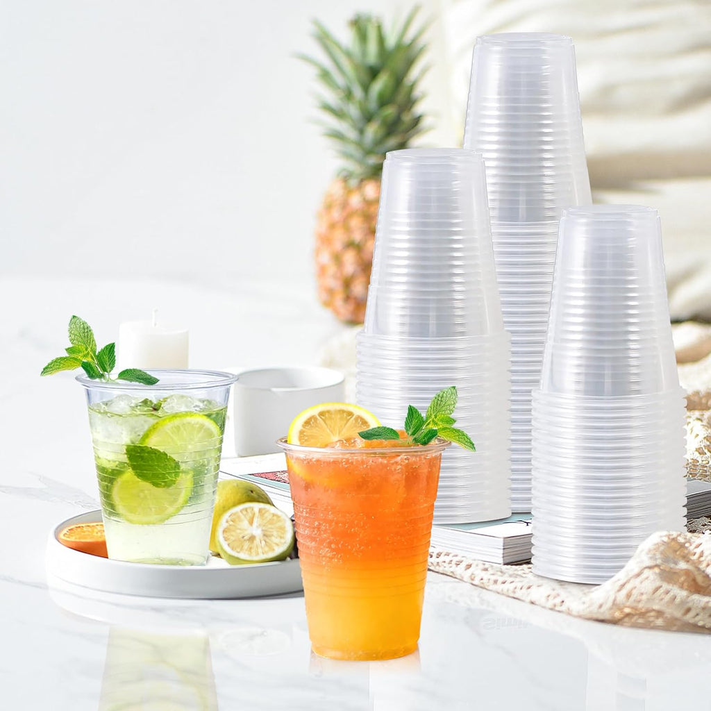 Lamosi 5//7/9/12 oz Clear Plastic Cups Disposable Crysta Cold Drinking Cup, 300/500/600 Pack