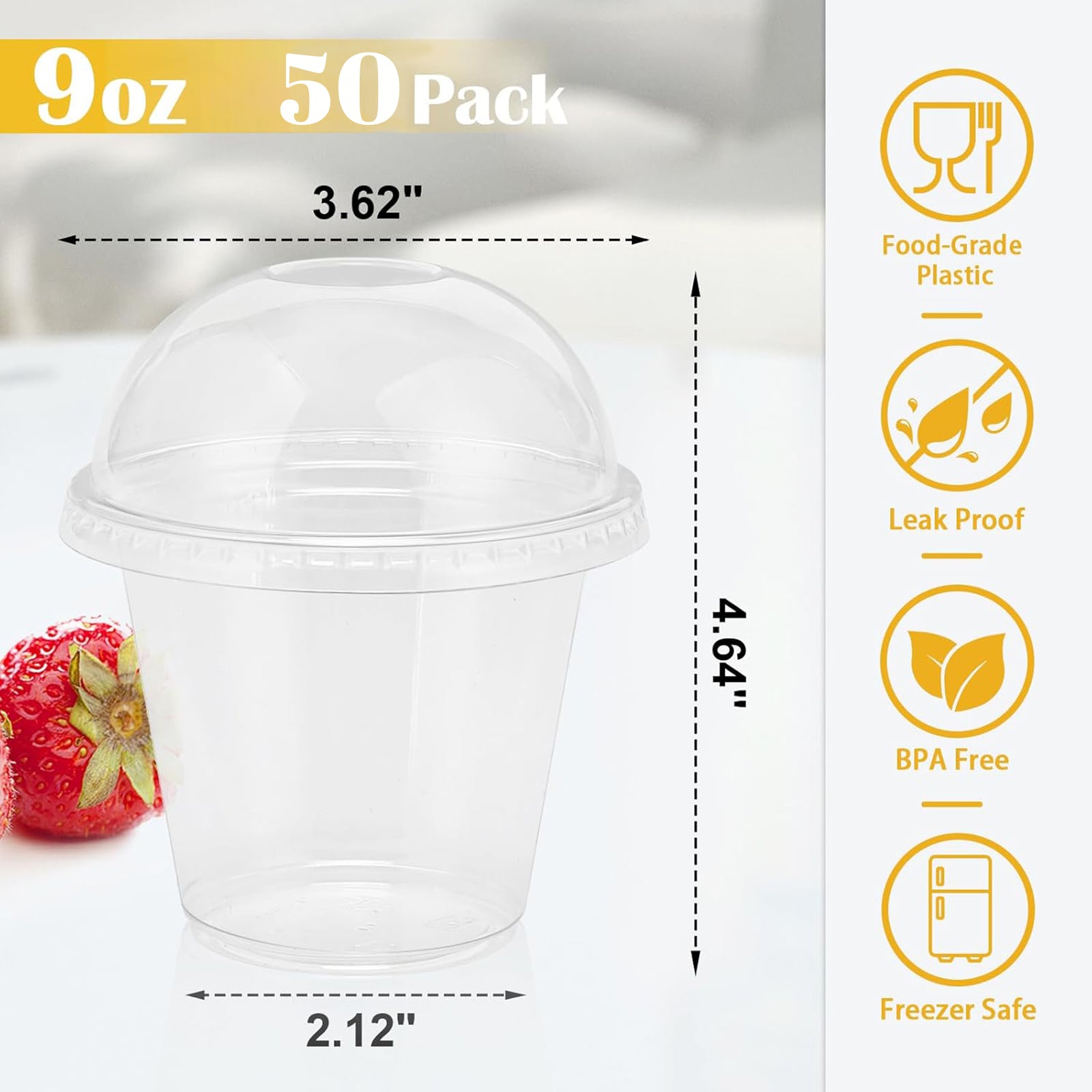 Lamosi 50/200 Pack 9oz Clear Plastic Cups with Dome Lids, Disposable Dessert Cups with Lids, Dessert Cups for Pudding