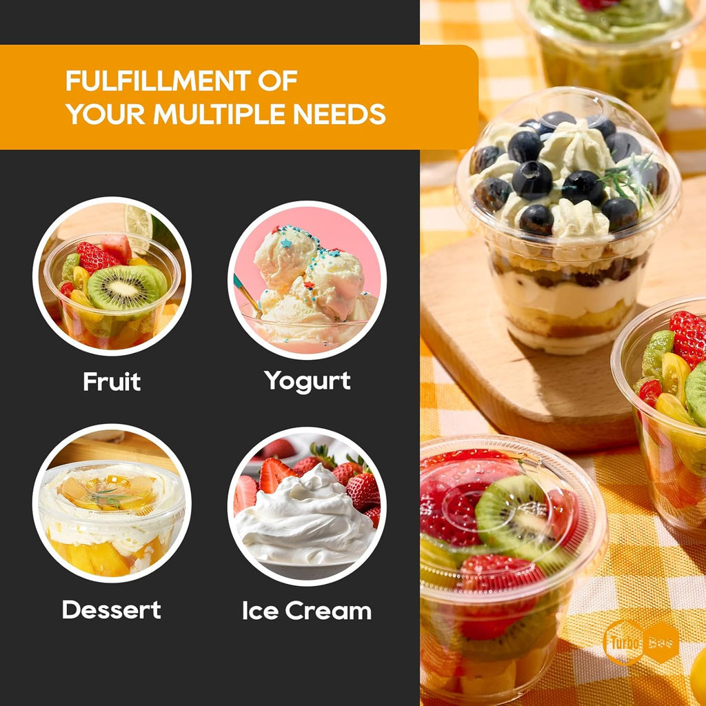 Lamosi 50/200 Pack 9oz Clear Plastic Cups with Dome Lids, Disposable Dessert Cups with Lids, Dessert Cups for Pudding